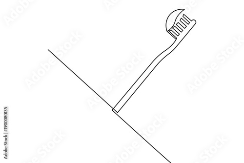 Minimalist continuous one line drawing of a toothbrush and toothpaste tube. Perfect for dental clinic branding, healthcare blogs, and modern bathroom decor on a clean white background.
