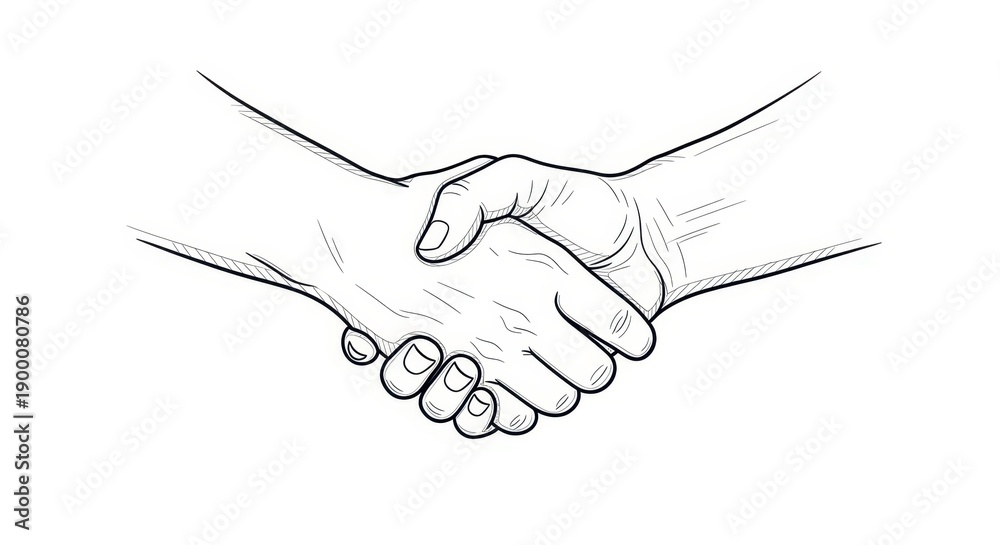 Fototapeta premium Line Art Handshake Illustration for Agreement and Partnership