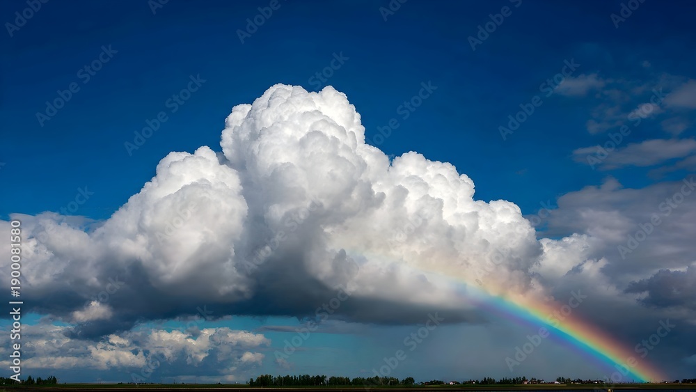 Fototapeta premium Dramatic Sky with a Rainbow and Cumulus Cloud