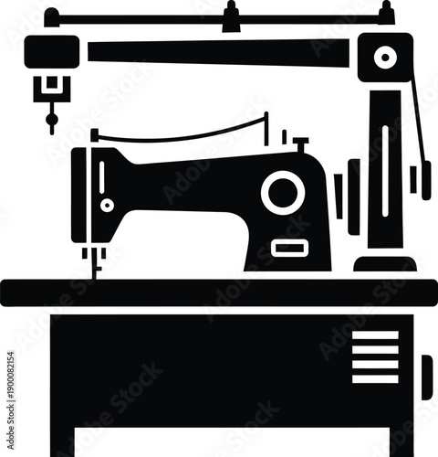 Black glyph icon representing an industrial sewing machine used in textile manufacturing