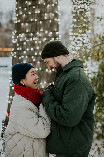 Winter couple smiles togeth...
