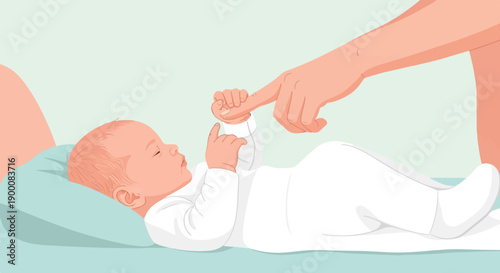 Gentle touch between adult finger and infant hand, fostering connection