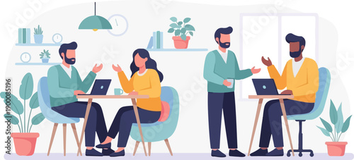 People collaborating and working together in a modern office setting