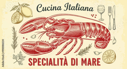 Italian seafood specialties with lobster, lemons, herbs, and wine