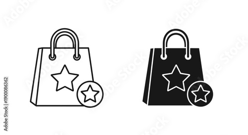 Shopping bag with star icon and circle in outline and solid black, suggesting a favorite item or premium product.