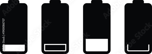 Set of battery charge level and power icons