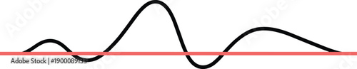 Abstract black waveform crossing red baseline, minimal line graph illustration representing fluctuation, data trend, volatility, and modern financial or scientific visualization concept