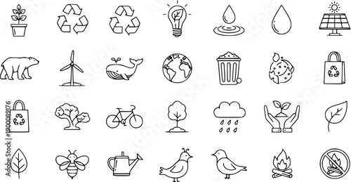 Eco-Friendly Icons: Nature, Recycling, Sustainability, and Clean Energy Symbols
