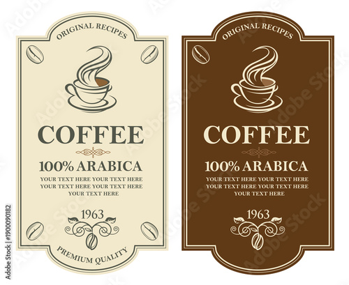 collection of coffee labels isolated on white backgraund