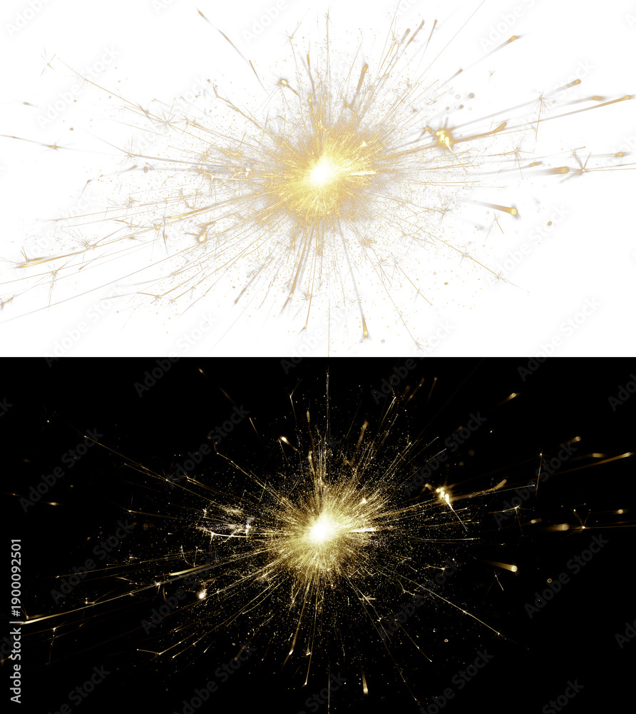 Obraz premium Intense Golden Firework Burst with Explosive Spark Trails and Radiating Light Energy Creating a Powerful Celebration Effect on Deep Black Background