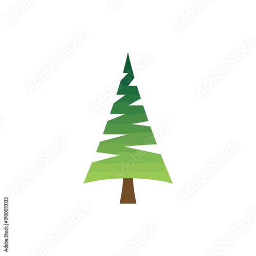 Stylized evergreen tree illustration with layered green and brown tones