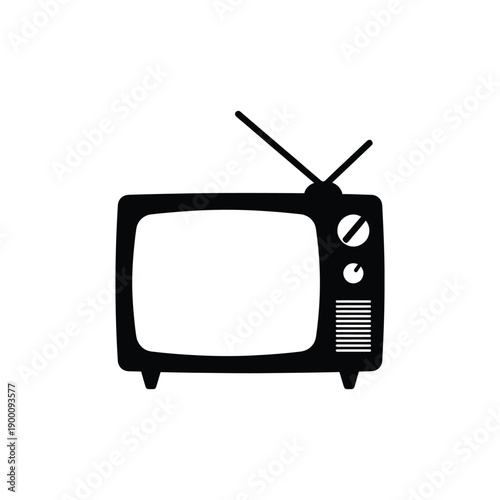 Simple black and white illustration of a vintage television set