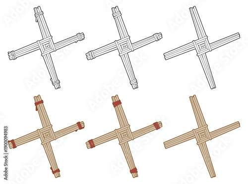 Vector illustration of a Brigid's cross, a traditional ritual object for celebrating Imbolc, isolated on a white background. Perfect for cultural, festival, and religious themes.