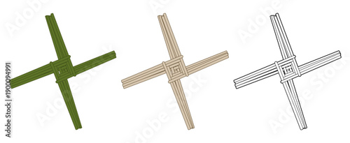 Vector illustration of a Brigid's cross, a traditional ritual object for celebrating Imbolc, isolated on a white background. Perfect for cultural, festival, and religious themes.