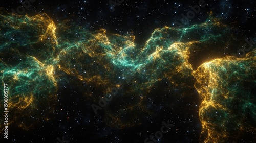 Abstract vibrant patterns of colliding nebulae with countless stars rendered in deep space
