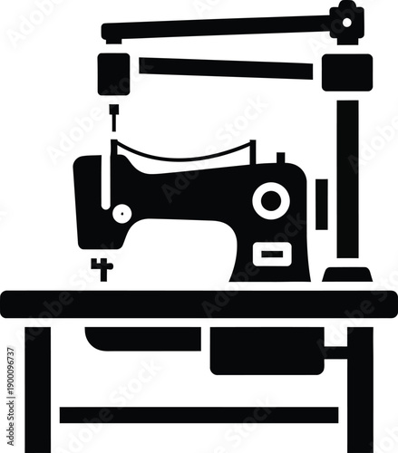 An icon depicting an industrial sewing machine used for large scale textile and garment production
