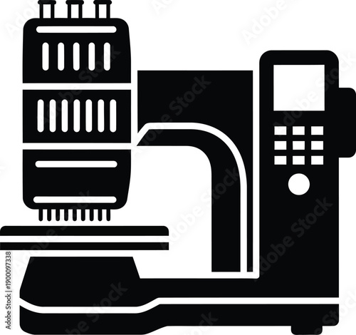 Black silhouette icon of an industrial machine or press used in manufacturing and testing processes