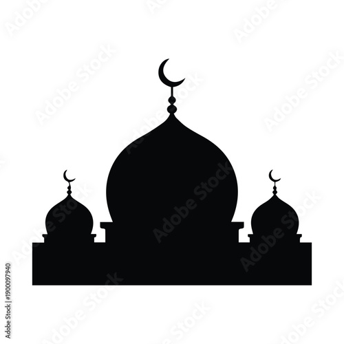 Elegant mosque silhouette with multiple domes and prominent crescent moons