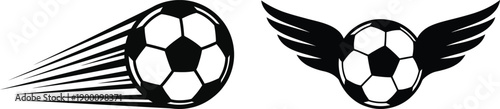 Flying Soccer Ball Speed Motion Icons – Dynamic Football Wing Vector Set