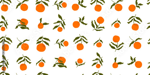 oranges fruits seamless pattern with leaves