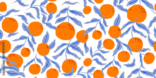 oranges fruits seamless pattern with leaves
