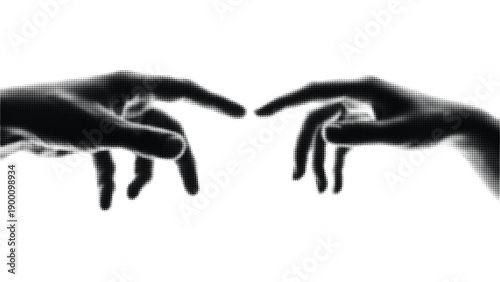 Halftone vector illustration of two hands reaching towards each other