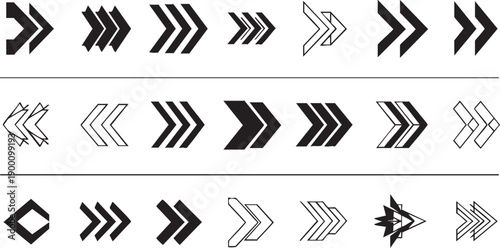 Set of modern arrow icons for web design and navigation. 2. Minimalist directional arrow symbols for interface and apps. 3. Collection of black and red arrows for business presentations.