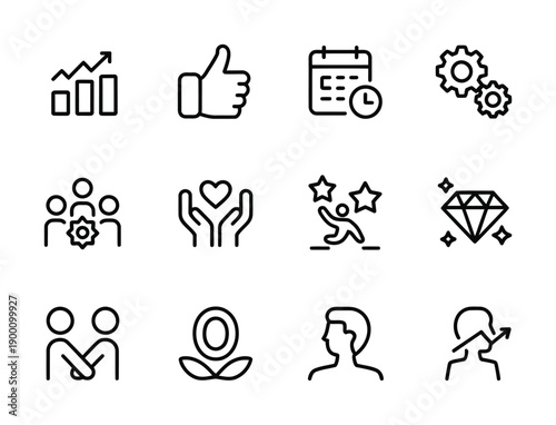Vector illustration featuring a variety of business and social icons in a clean design