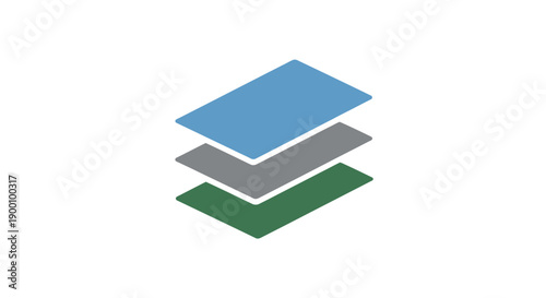 Layers of colored geometric shapes stacked.