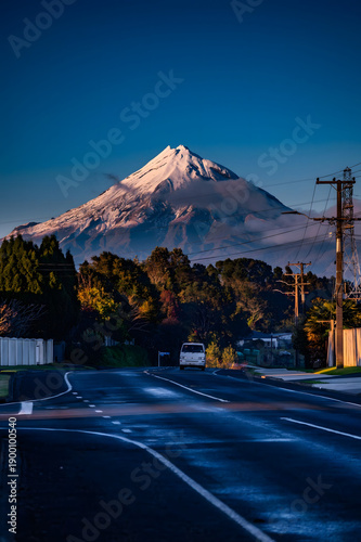 Mount Taranaki at Dawn from Plymouth Street, New Zealand