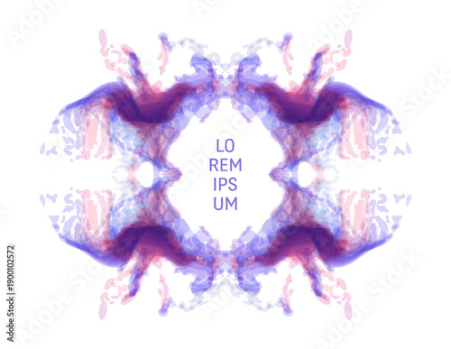 Abstract design. Translucent ink stain with a symmetrical pattern. Space for text. Gradient color. Template for a poster, flyer, banner, or cover. Vector illustration.