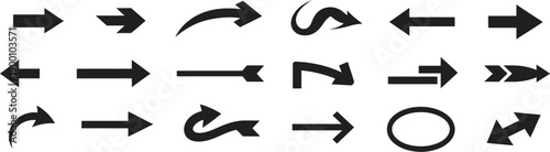 Set of arrows, arrows different directions collection, arrow icon symbols for navigation and movement, pointers and indicators pack, modern flat style, clean vector illustration isolated.