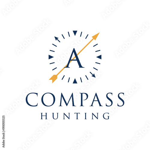 Initial letter A compass sun rays hunting logo design concept