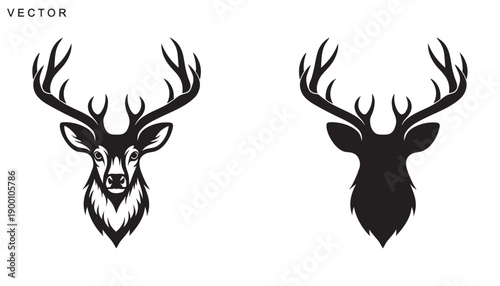 Deer head and antlers logo silhouette vector art illustration on a white background