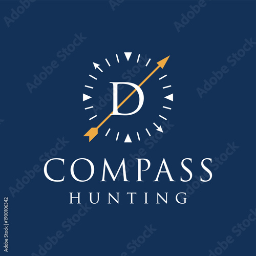 Initial letter D compass sun rays hunting logo design concept