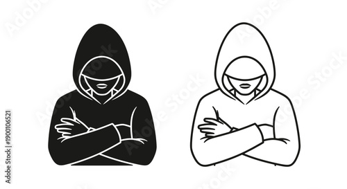 Anonymous Person in Hoodie with Crossed Arms Concept Icon Vector Illustration