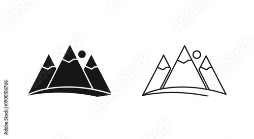 Majestic Black and White Mountain Range Icon for Nature and Outdoor Adventures