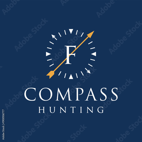 Initial letter F compass sun clock hunting logo design 