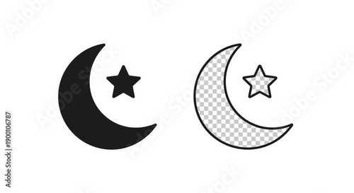 Clean Black and White Crescent Moon and Star Icon for Celestial Design