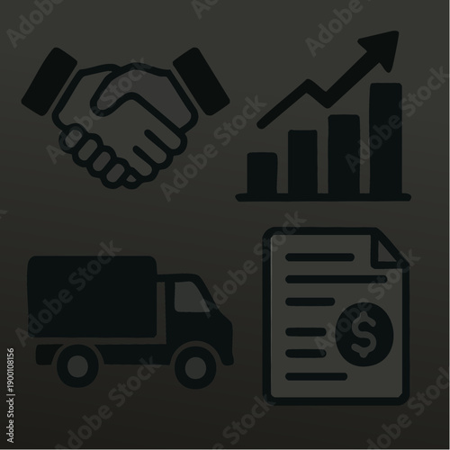 Business Operations Vector Icon Set with Logistics, Marketing and Analytics