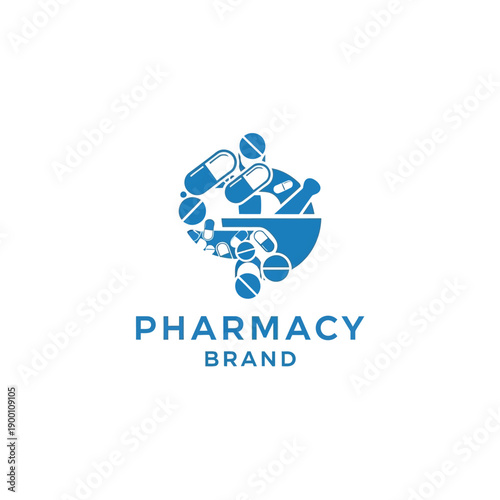 Pills and capsules in a mortar illustration