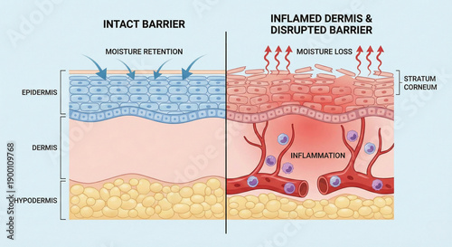 Intact Skin Barrier vs Inflamed Dermis and Moisture Loss
