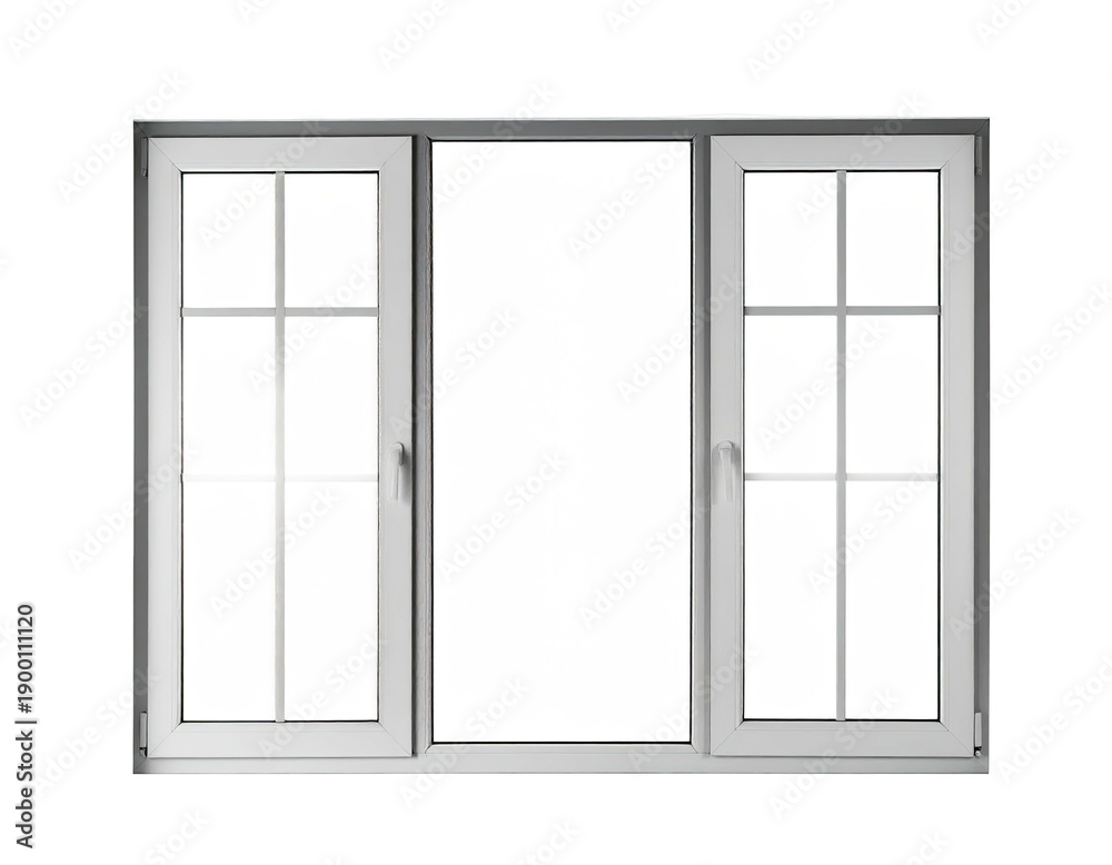 Obraz premium A triple-pane white window, featuring grids, clean lines, and a light-filled interior