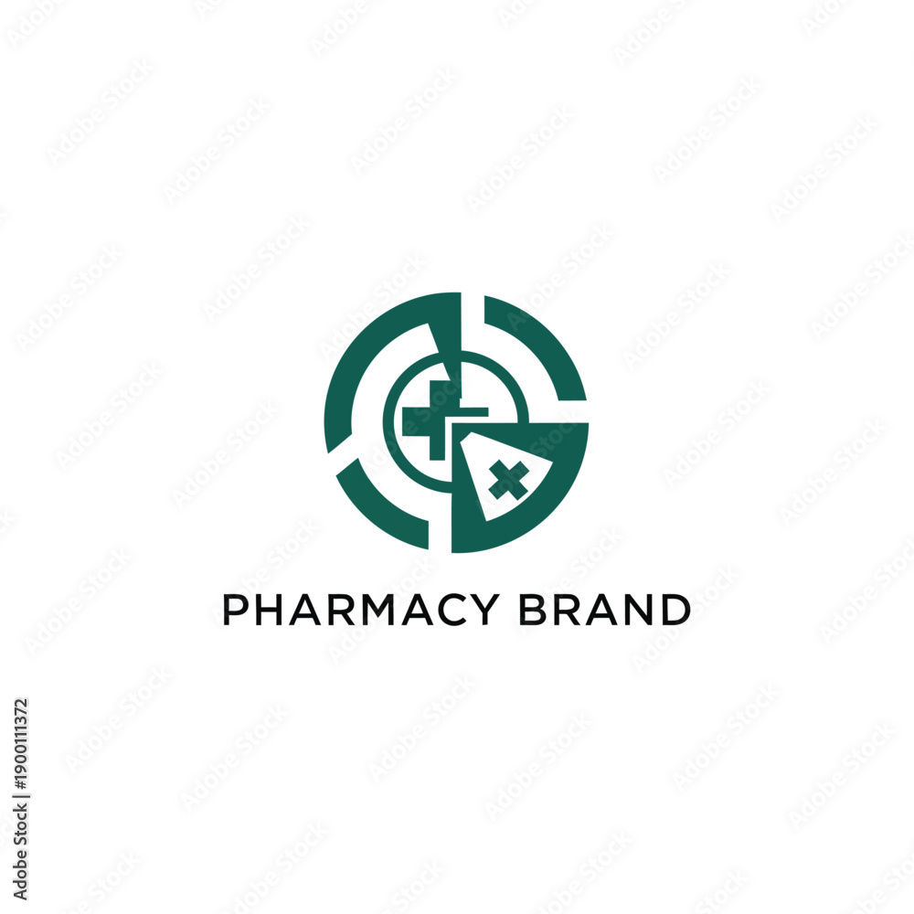 Obraz premium Medical Logo Design with Cross and Pill Icon in Circle