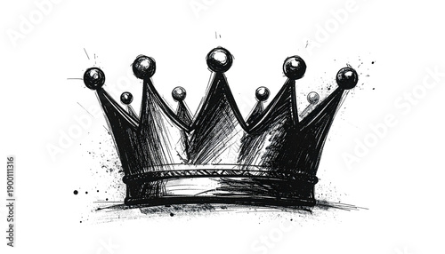 Monochrome sketch of a regal crown with ornamental details and a textured spray effect