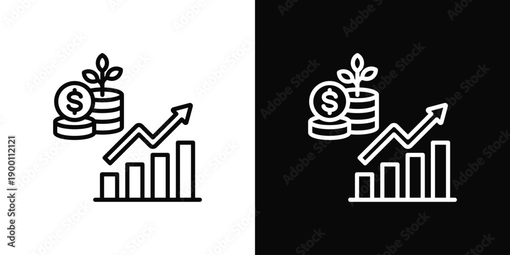 Naklejka premium Investment Growth In Black And White Filled Style