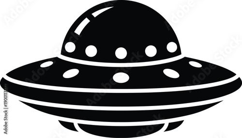 Black silhouette of a classic flying saucer ufo icon, alien spaceship symbol