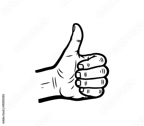 Hand drawn thumbs up gesture in classic sketch style
