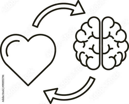 Heart and brain connected by curved arrows