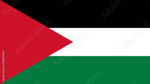 Palestine national flag with red triangle and black white green stripes, symbolic country banner representing identity culture and history, suitable for education, news, editorial, and informational. 